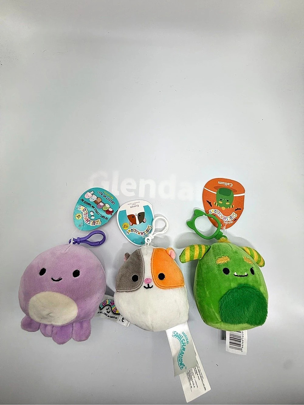 Squishmallows Plush Clip-On Trio (Callum, Everett, and Violet) Green & Purple